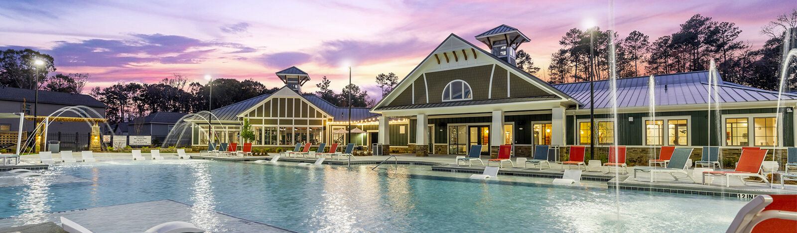poolside in the evening