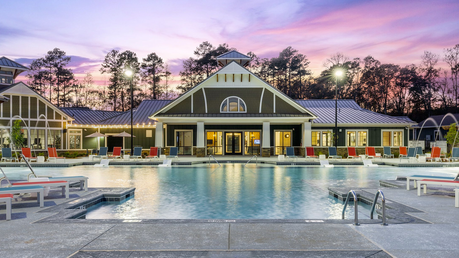 Pool area in the evening