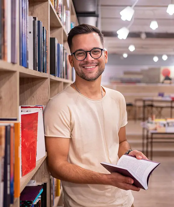 young man at a book store